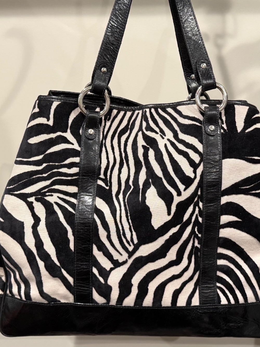 Glenda Gies Chenille Zebra Print Tote. Oversized. Great for overnight excursions - Picture 2 of 3